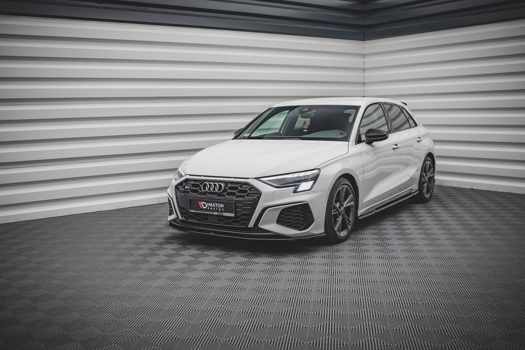Maxton Design Street+ Spoilerlippe Front Ansatz V.1 passend für Audi S3 / A3 S-Line 8Y schwarz Hochglanz