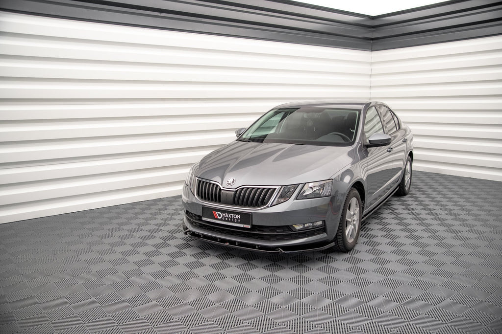 Maxton Design Street+ Spoilerlippe Front Ansatz V.1 passend für Skoda Octavia Mk3 Facelift schwarz Hochglanz