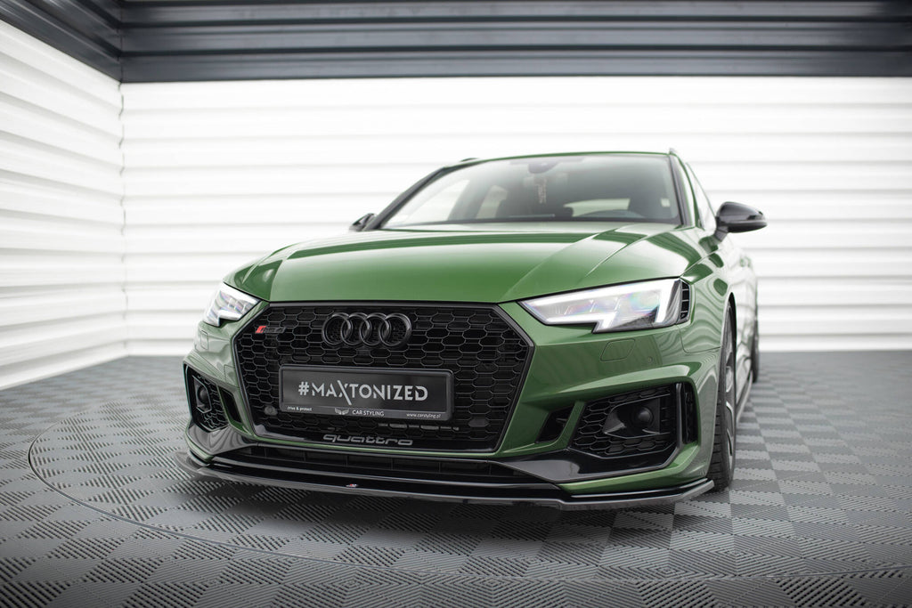 Maxton Design Street+ Spoilerlippe Front Ansatz V.2 passend für AUDI RS4 B9 schwarz Hochglanz