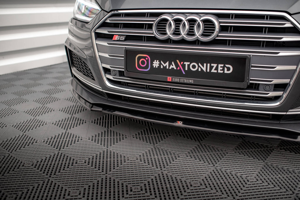 Maxton Design Street+ Spoilerlippe Front Ansatz V.2 passend für Audi S5 / A5 S-Line F5 Coupe / Sportback schwarz Hochglanz