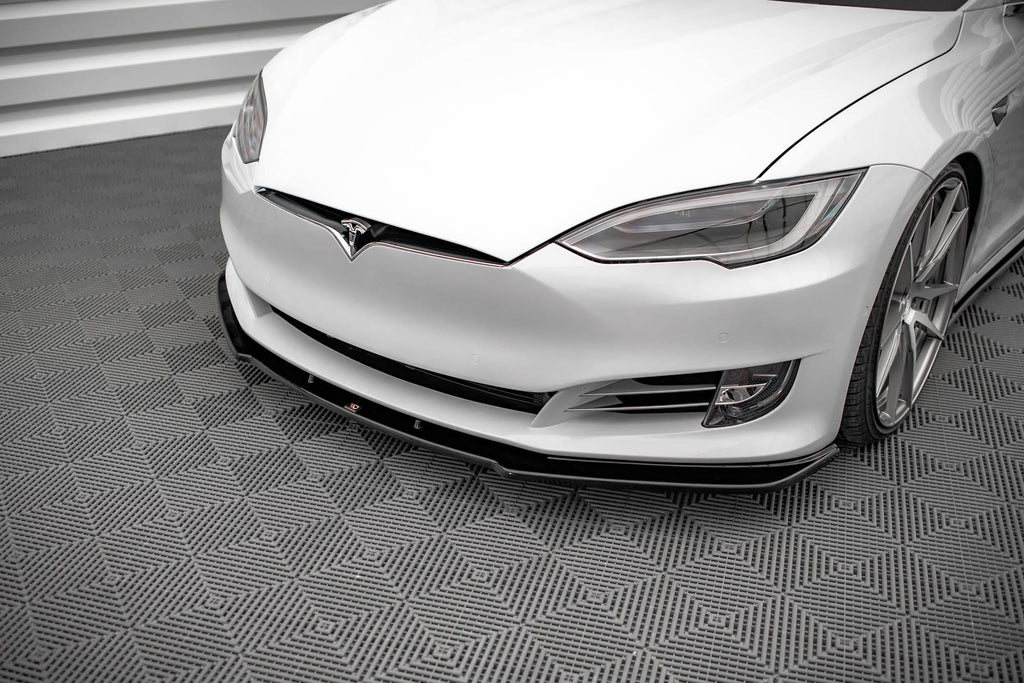 Maxton Design Street+ Spoilerlippe Front Ansatz V.1 passend für Tesla Model S Facelift schwarz Hochglanz