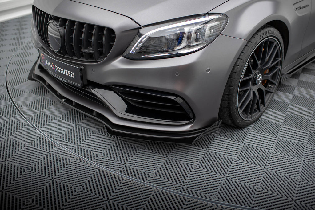 Maxton Design Front Stoßstange Flaps passend für Mercedes-AMG C63 Limousine / Kombi W205 Facelift schwarz Hochglanz
