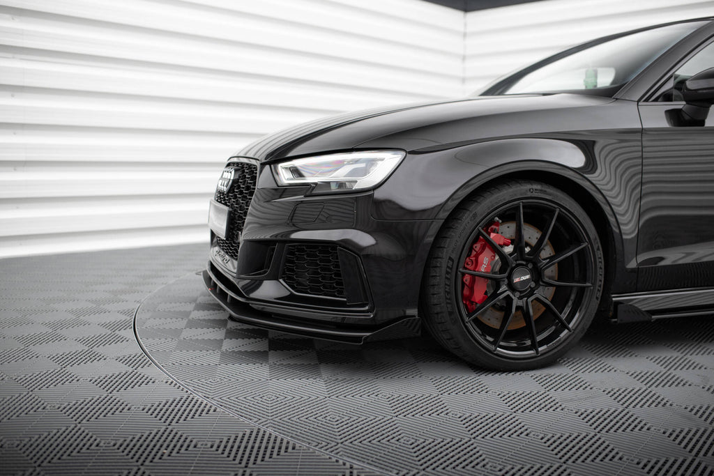 Maxton Design Street Pro Street+ Spoilerlippe Front Ansatz passend für + Flaps passend für V.1 + Flaps Audi RS3 Limousine 8V Facelift schwarz Hochglanz