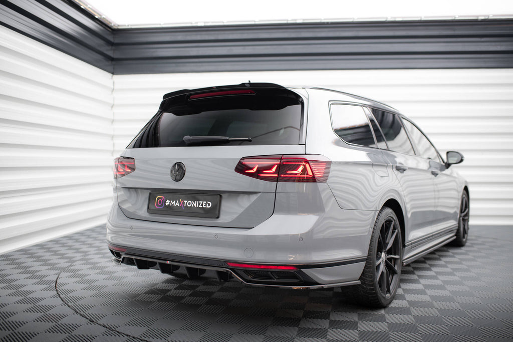 Maxton Design Street+ Mittlerer Diffusor RACE passend für VW Passat R-Line B8 Facelift schwarz Hochglanz