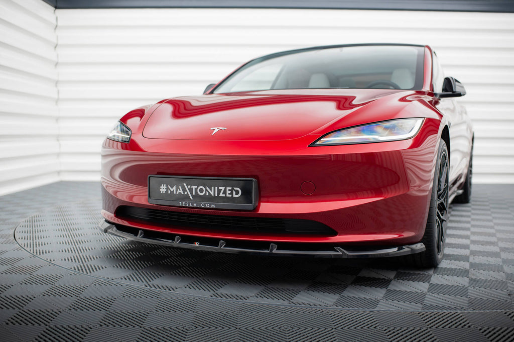 Maxton Design Street+ Spoilerlippe Front Ansatz passend für V.2 Tesla Model 3 Project HighlandFacelift schwarz Hochglanz