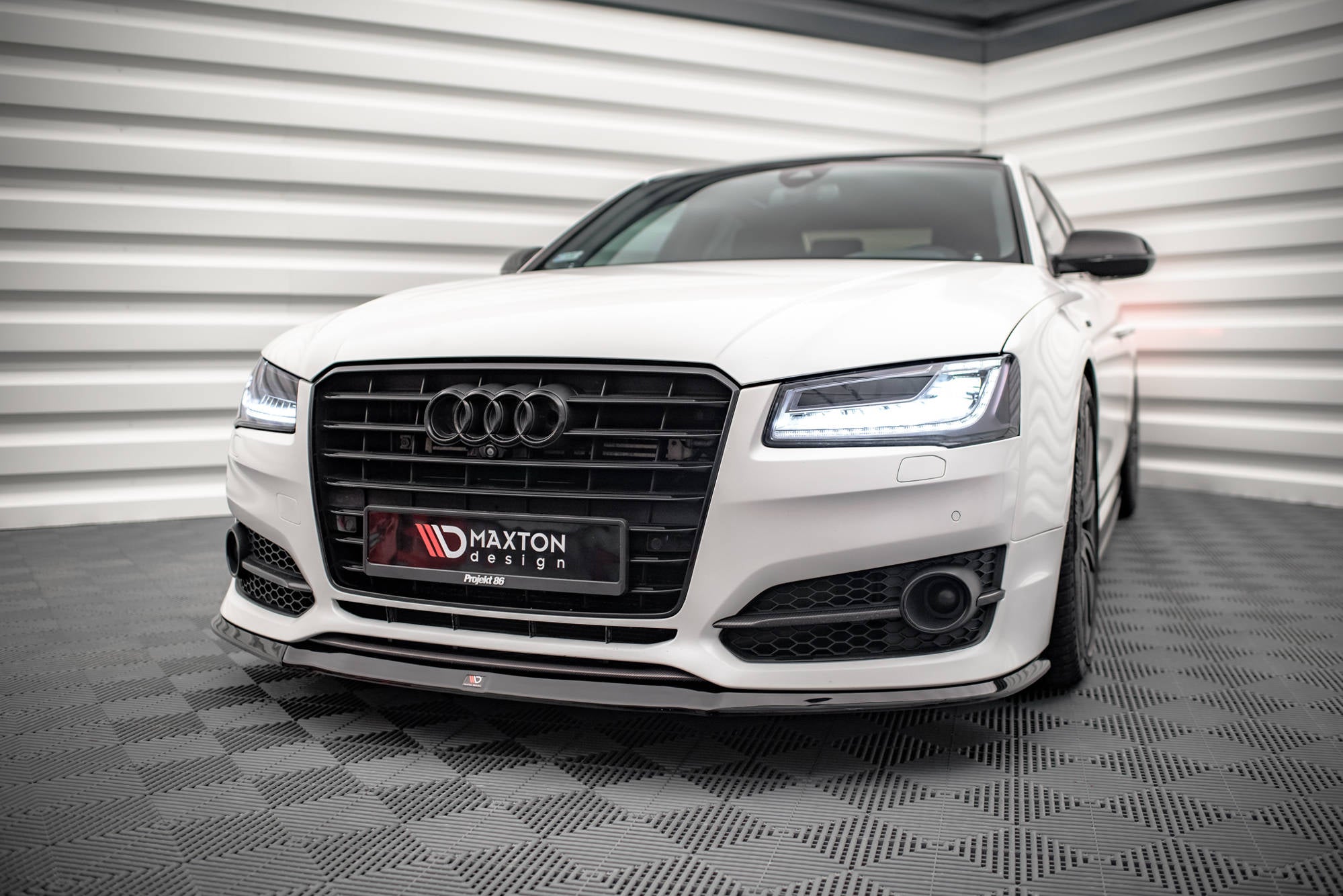 Maxton Design Street+ Spoilerlippe Front Ansatz V.2 passend für Audi S8 D4 FL schwarz Hochglanz