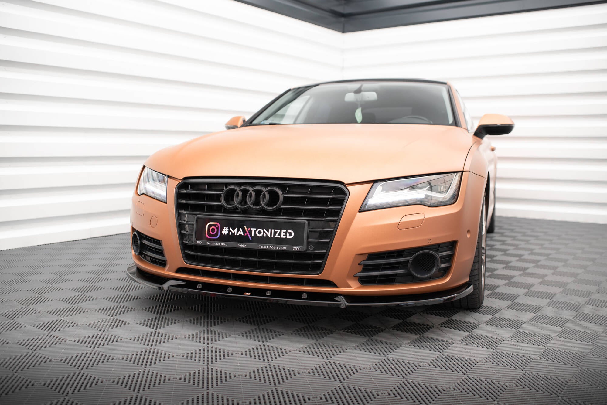 Maxton Design Street+ Spoilerlippe Front Ansatz V.2 passend für Audi A7 C7 schwarz Hochglanz
