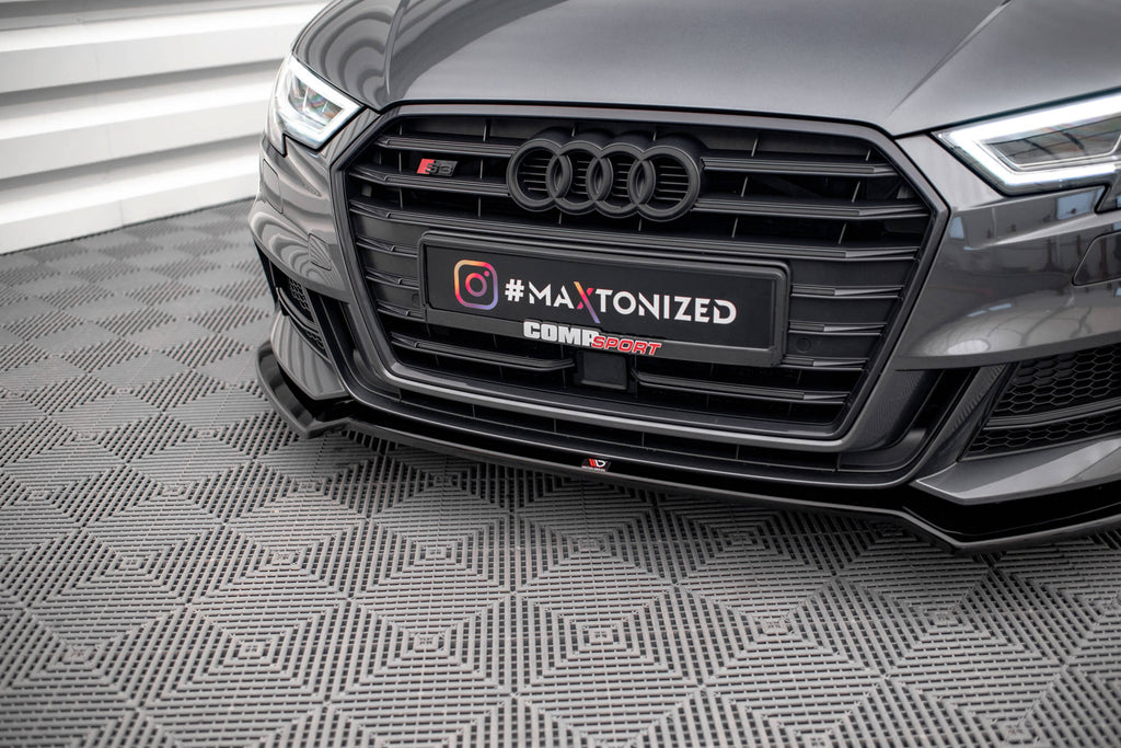Maxton Design Street+ Spoilerlippe Front Ansatz V.2 passend für Audi S3 / A3 S-Line Sportback 8V Facelift schwarz Hochglanz