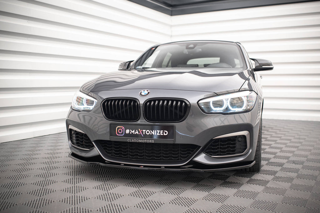 Maxton Design Street+ Spoilerlippe Front Ansatz V.1 passend für BMW 1er F20/F21 M-Power FACELIFT schwarz Hochglanz