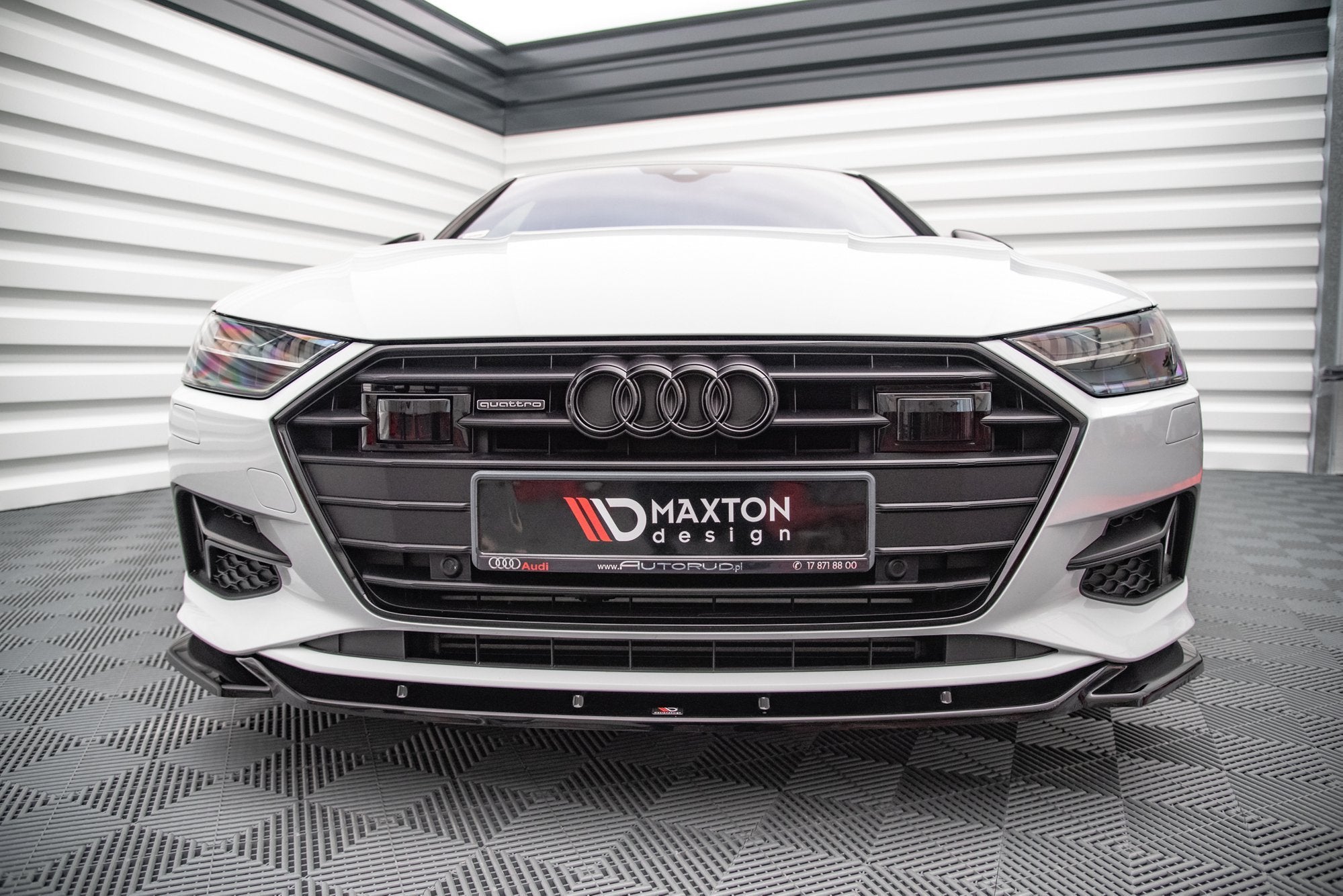 Maxton Design Street+ Spoilerlippe Front Ansatz V.1 passend für Audi A7 C8 schwarz Hochglanz