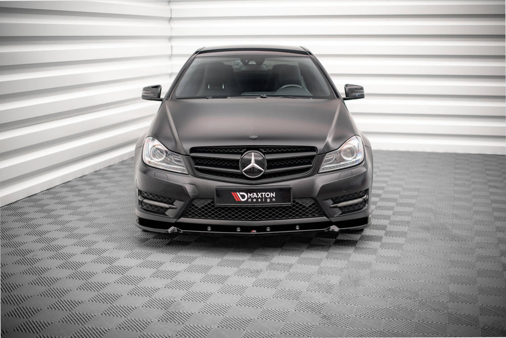 Maxton Design Street+ Spoilerlippe Front Ansatz V.1 passend für Mercedes-Benz C Coupe / Limousine / Kombi AMG-Line C204 / W204 Facelift / S204 Facelift schwarz Hochglanz