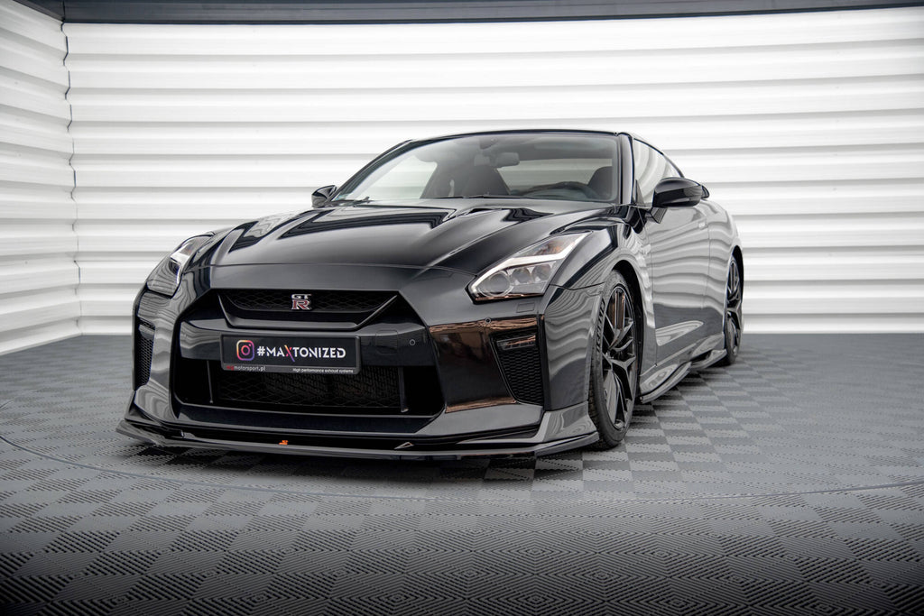Maxton Design Street+ Spoilerlippe Front Ansatz V.1 passend für Nissan GTR R35 Facelift schwarz Hochglanz