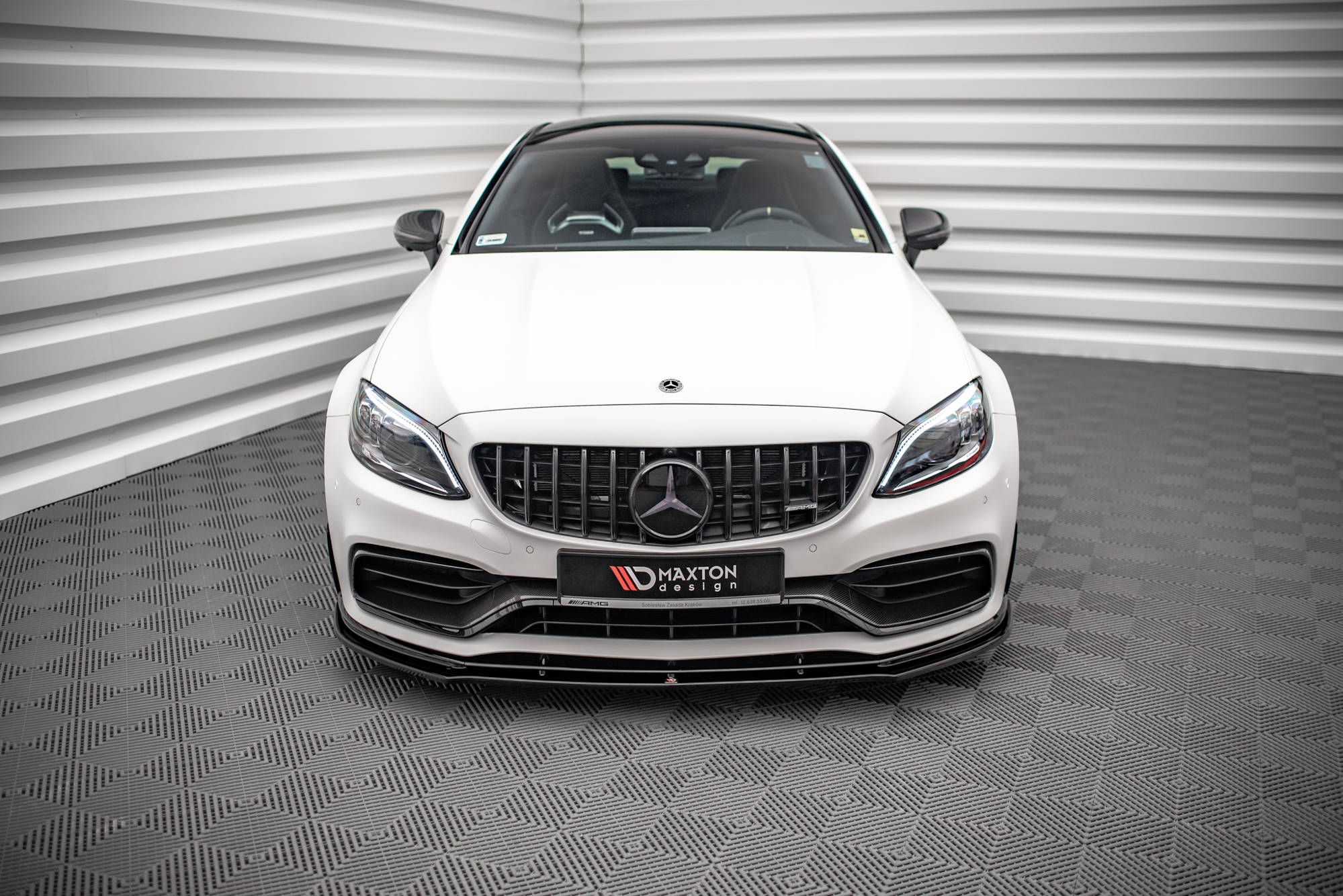 Maxton Design Street+ Spoilerlippe Front Ansatz V.1 passend für Mercedes-AMG C63 Coupe AMG Aero Pack C205 Facelift schwarz Hochglanz