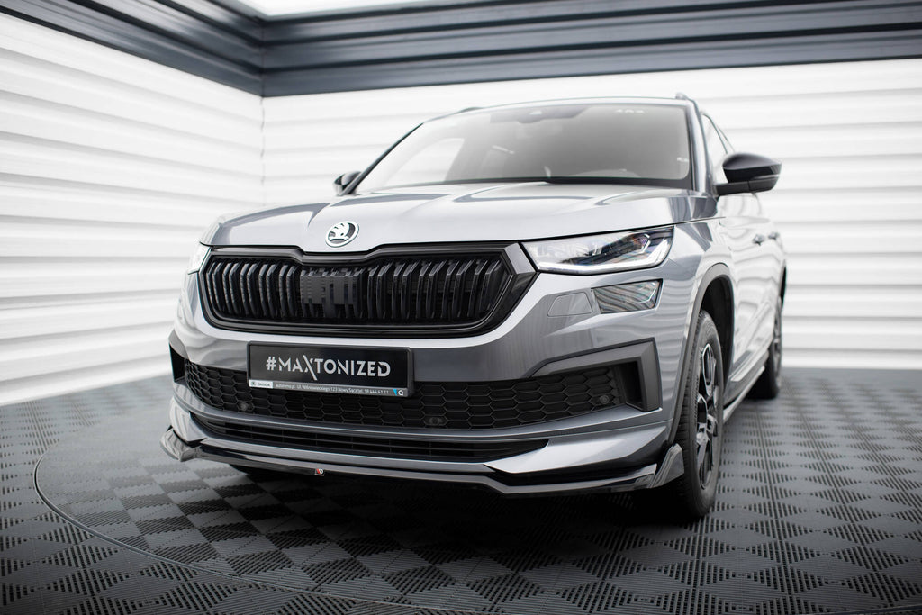 Maxton Design Street+ Spoilerlippe Front Ansatz V.2 passend für Skoda Kodiaq Sportline Mk1 Facelift schwarz Hochglanz