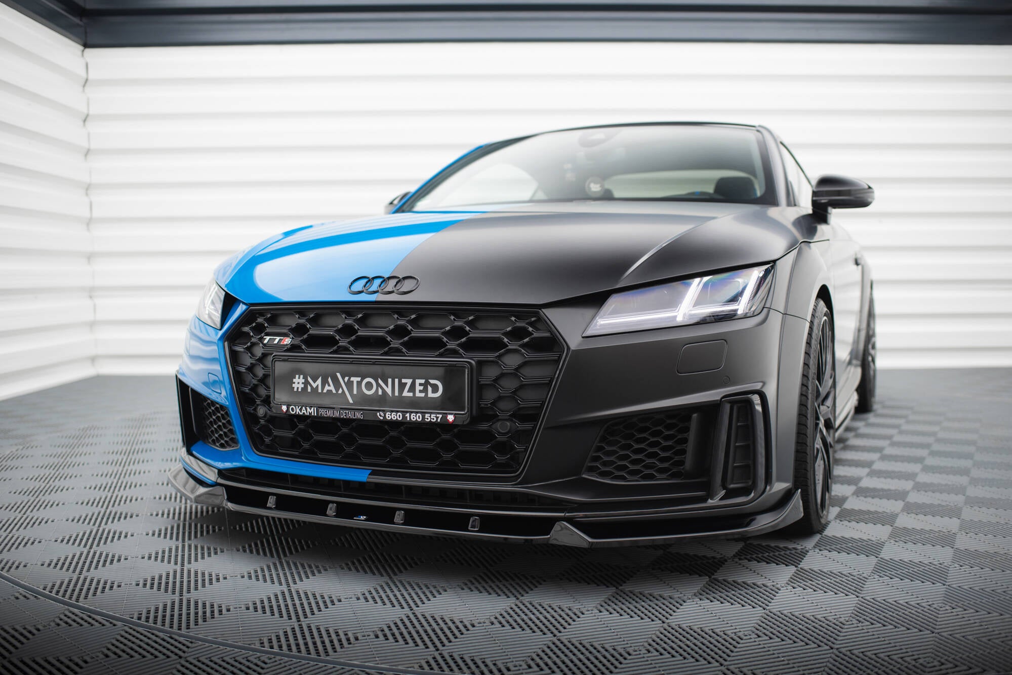 Maxton Design Street+ Spoilerlippe Front Ansatz V.1 passend für Audi TT S / TT S-Line 8S Facelift schwarz Hochglanz