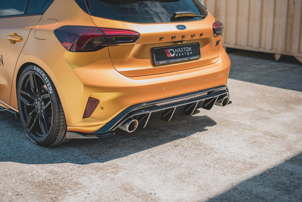 Maxton Design Heck Ansatz Flaps Diffusor V.3 passend für (Für heckansatz V.3) Ford Focus Hatchback ST Mk4 schwarz Hochglanz