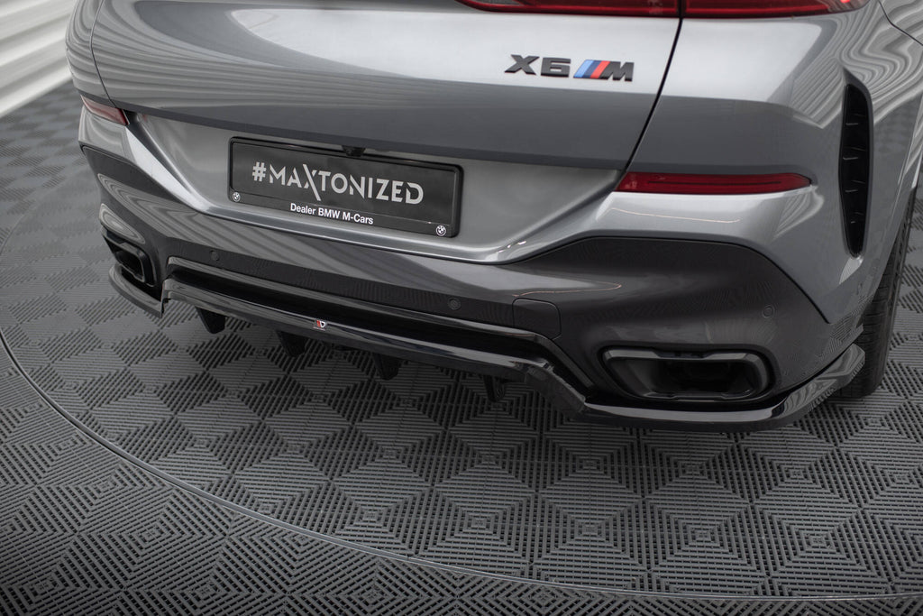 Maxton Design Street+ Mittlerer Diffusor RACE passend für V.1 BMW X6 M-Paket G06 Facelift schwarz Hochglanz