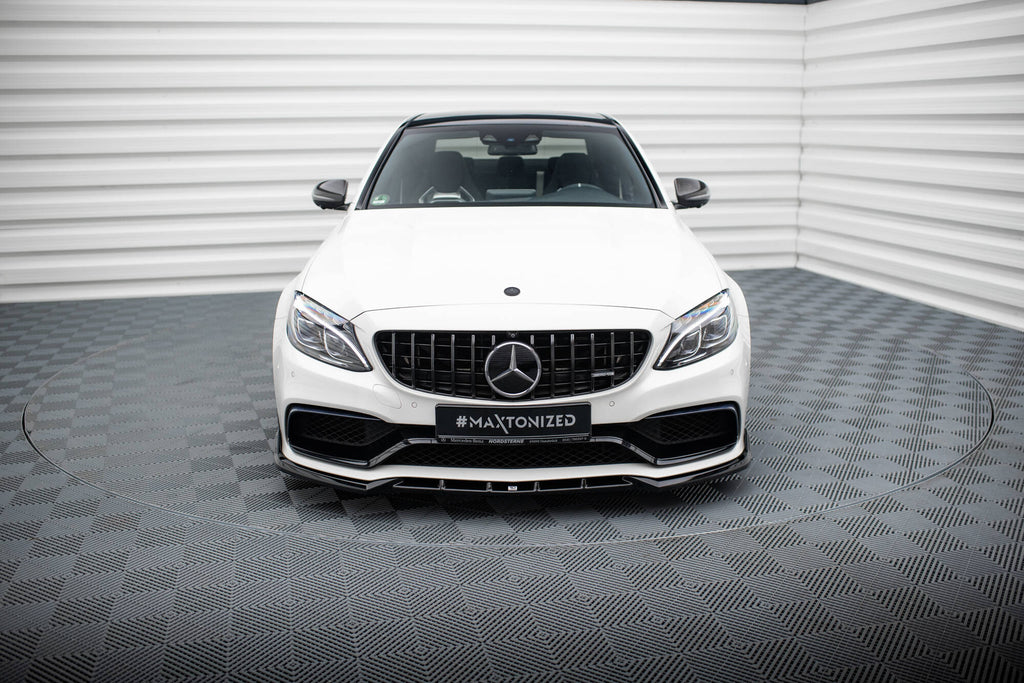 Maxton Design Street+ Spoilerlippe Front Ansatz V.2 passend für Mercedes-AMG C63 Limousine / Kombi W205 / S205 schwarz Hochglanz