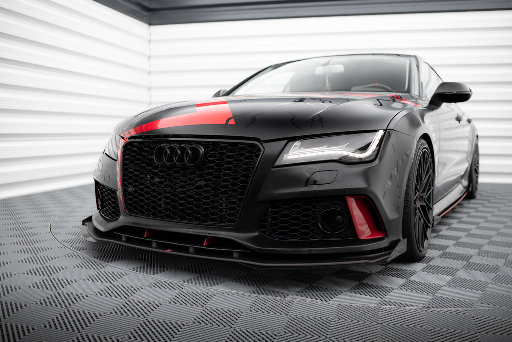 Maxton Design Street Pro Street+ Spoilerlippe Front Ansatz + Flaps passend für Audi A7 RS7 Look C7 schwarz Hochglanz