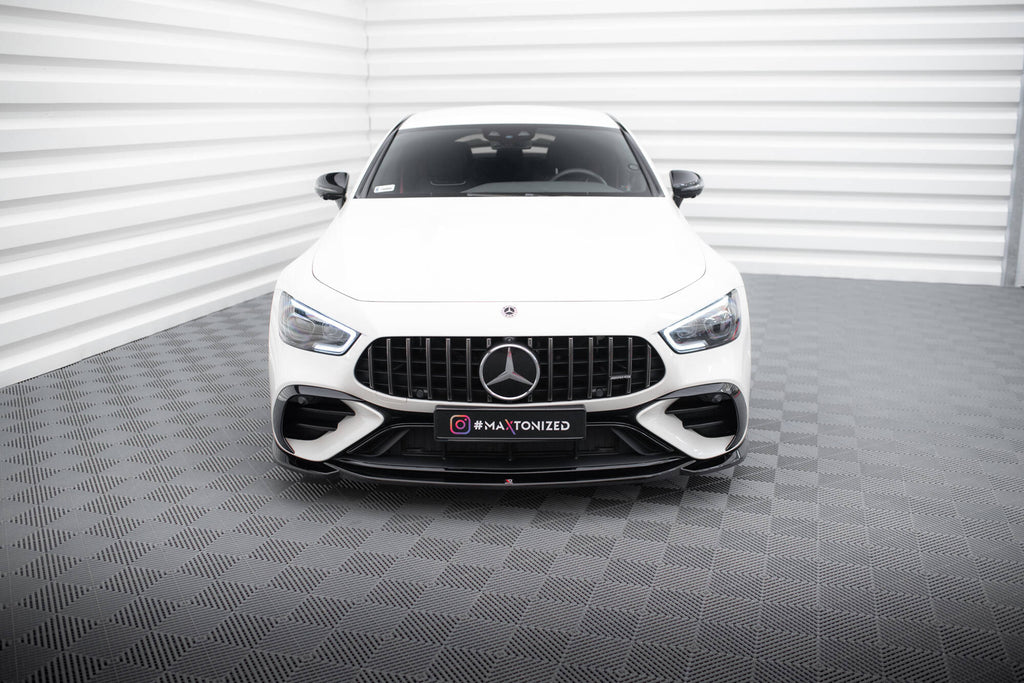Maxton Design Street+ Spoilerlippe Front Ansatz V.1 passend für Mercedes-AMG GT 43 4 Door Coupe V8 Styling Package X290 schwarz Hochglanz