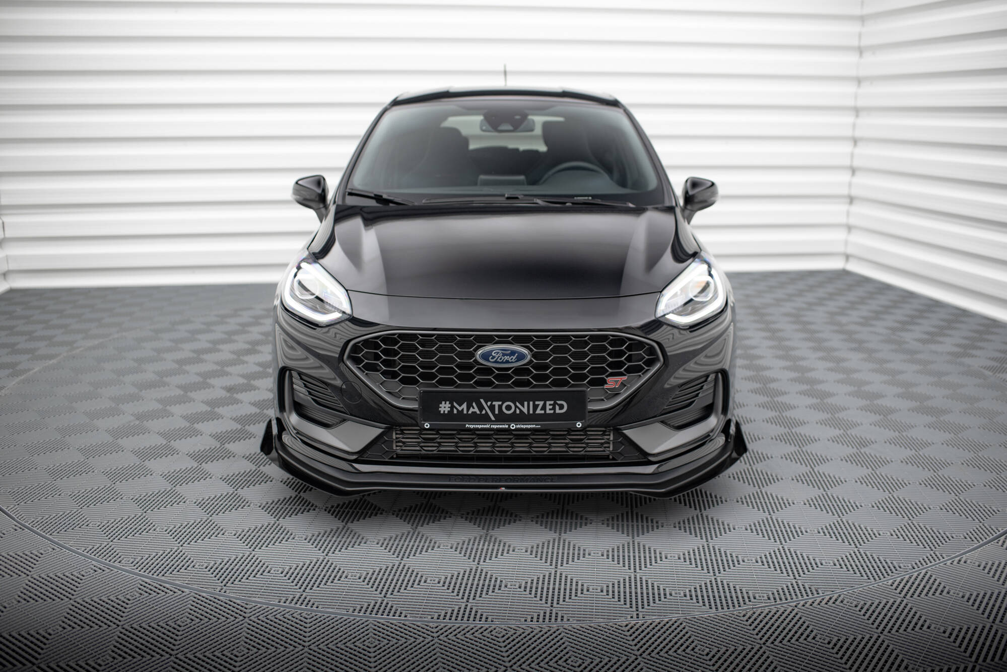 Maxton Design Street Pro Street+ Spoilerlippe Front Ansatz + Flaps passend für Ford Fiesta ST Mk8 Facelift schwarz Hochglanz