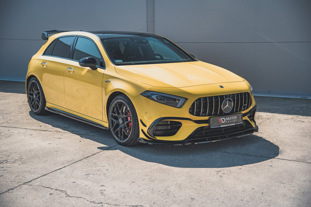 Maxton Design Street+ Spoilerlippe Front Ansatz V.2 passend für Mercedes-AMG A 45 S Aero Pack W177 schwarz Hochglanz
