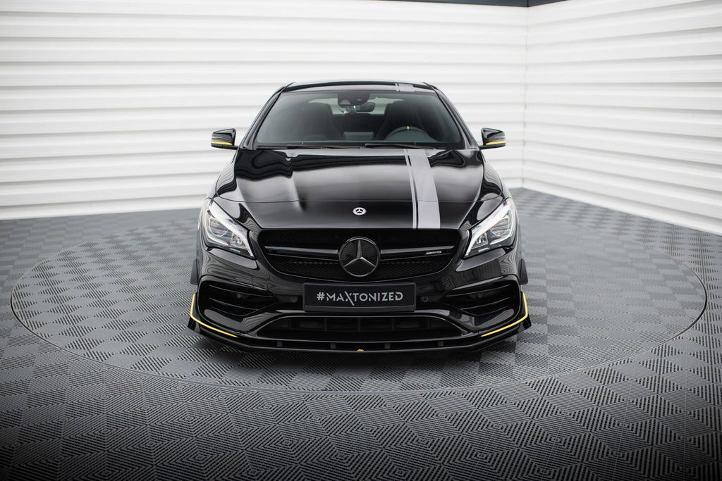 Maxton Design Street Pro Street+ Spoilerlippe Front Ansatz + Flaps passend für Mercedes-AMG CLA 45 Aero C117 Facelift schwarz Hochglanz