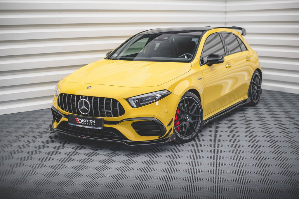 Maxton Design Street+ Spoilerlippe Front Ansatz V.3 + Flaps passend für Mercedes-AMG A 45 S Aero Pack W177