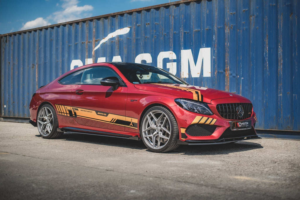 Maxton Design Street Pro Street+ Seitenschweller Leisten + Flaps passend für Mercedes-AMG C43 / AMG-Line Coupe C205 schwarz Hochglanz