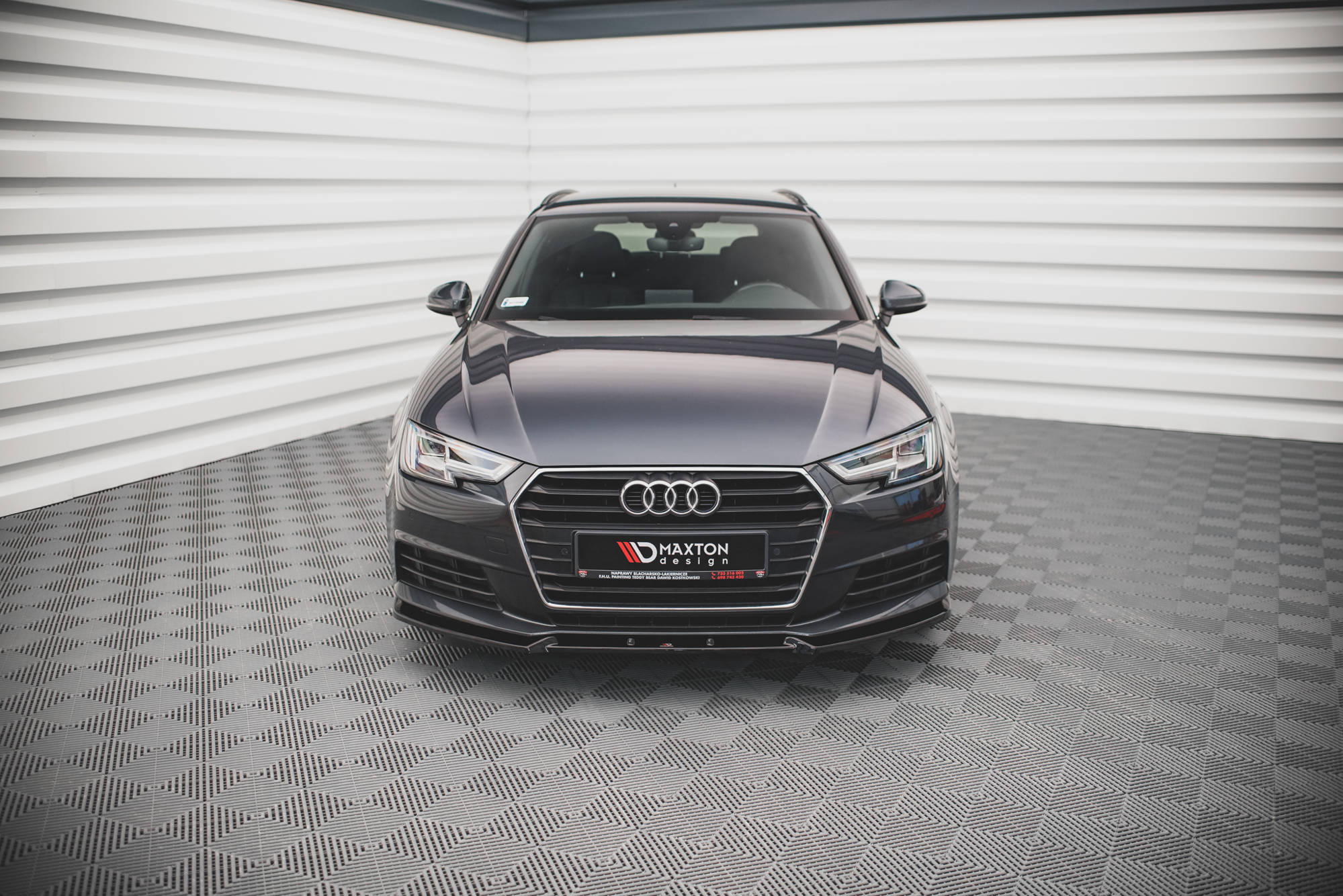 Maxton Design Street+ Spoilerlippe Front Ansatz V.1 passend für Audi A4 B9 schwarz Hochglanz