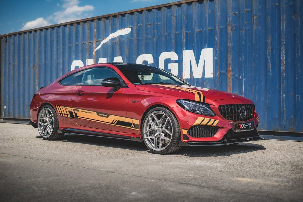 Maxton Design Street Pro Street+ Seitenschweller Leisten + Flaps passend für Mercedes-AMG C43 / AMG-Line Coupe C205 schwarz Hochglanz