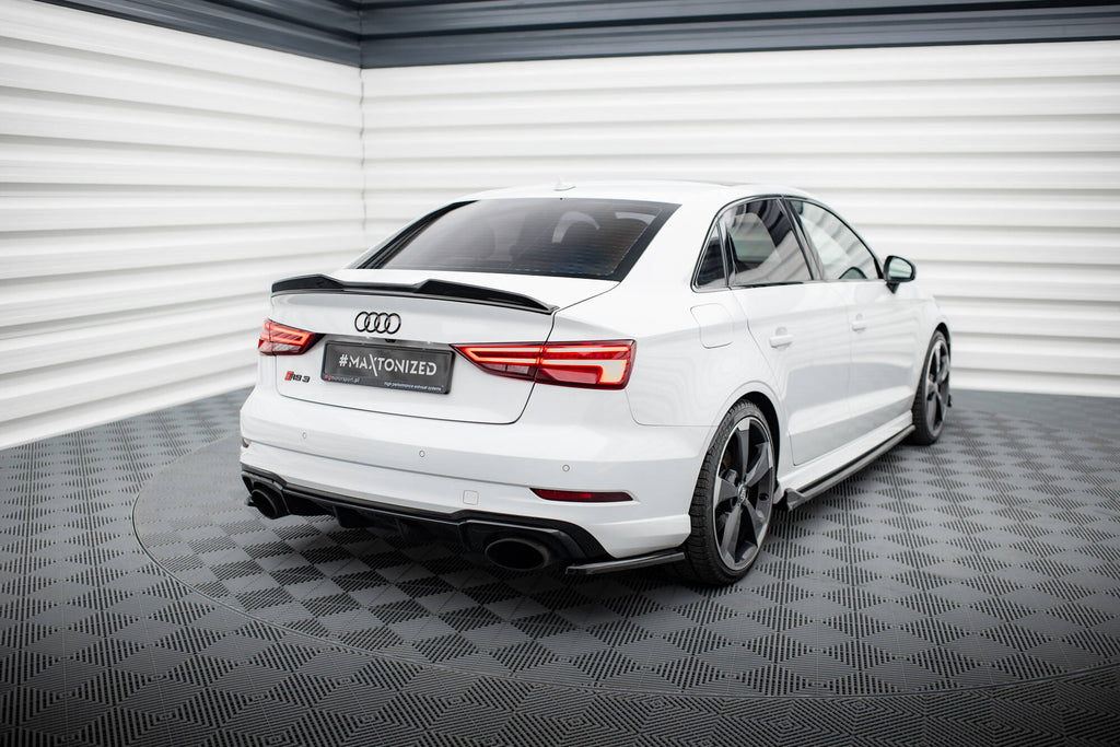 Maxton Design Heck Ansatz Flaps Diffusor V.2 passend für Audi RS3 Limousine 8V Facelift schwarz Hochglanz