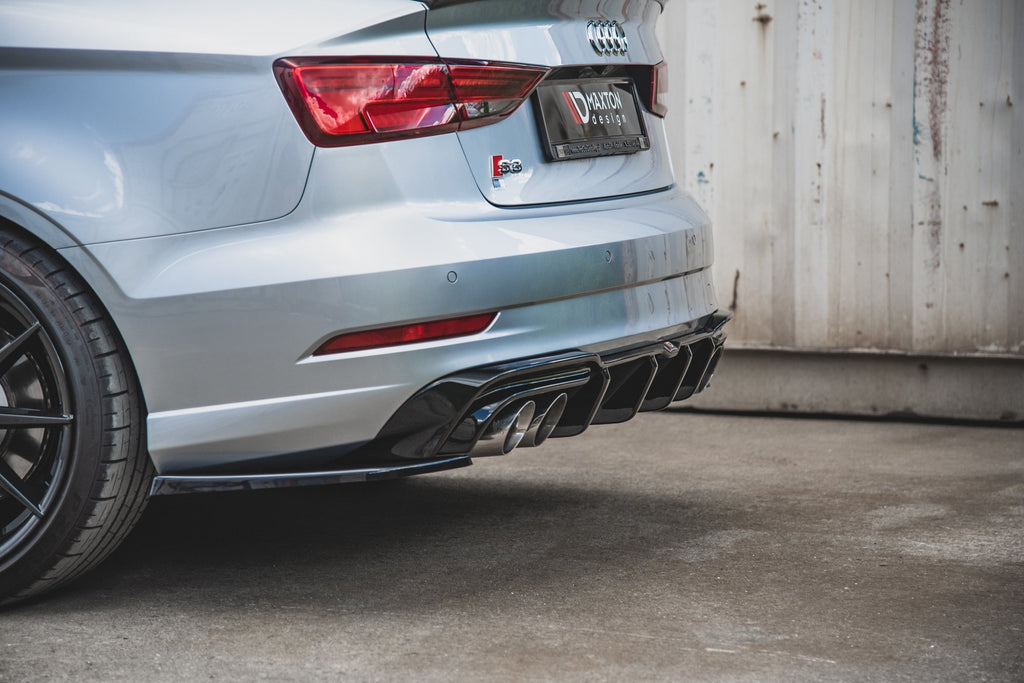 Maxton Design Heck Ansatz Flaps Diffusor V.2 passend für Audi S3 Limousine 8V Facelift schwarz Hochglanz