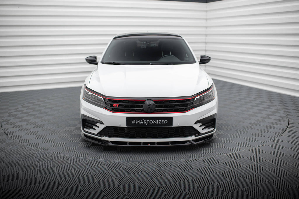 Maxton Design Street+ Spoilerlippe Front Ansatz V.1 passend für VW Passat GT B8 Facelift USA schwarz Hochglanz