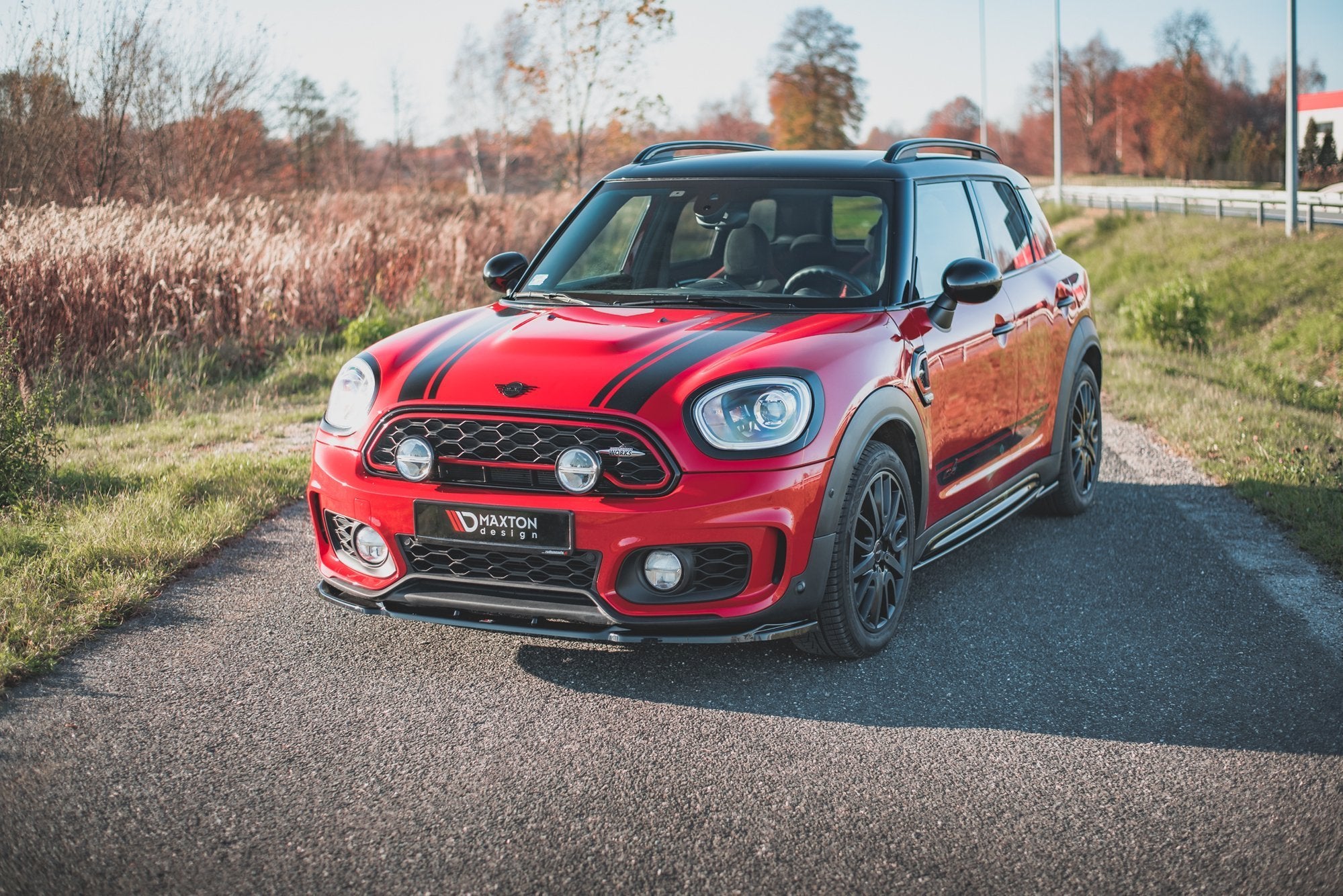 Maxton Design Street+ Spoilerlippe Front Ansatz V.2 passend für Mini Countryman Mk2 F60 JCW schwarz Hochglanz