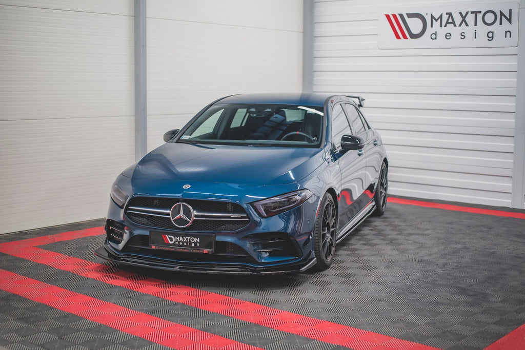 Maxton Design Street+ Spoilerlippe Front Ansatz V.3 passend für Mercedes A35 AMG Aero W177 schwarz Hochglanz