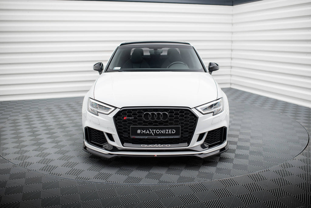 Maxton Design Street+ Spoilerlippe Front Ansatz V.5 passend für Audi RS3 Limousine 8V Facelift schwarz Hochglanz