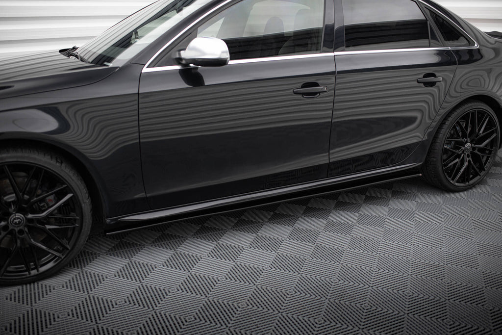 Maxton Design Street+ Seitenschweller Leisten passend für V.1 passend für Audi S4 / A4 / A4 S-Line Limousine / Avant B8 / B8 Facelift schwarz Hochglanz