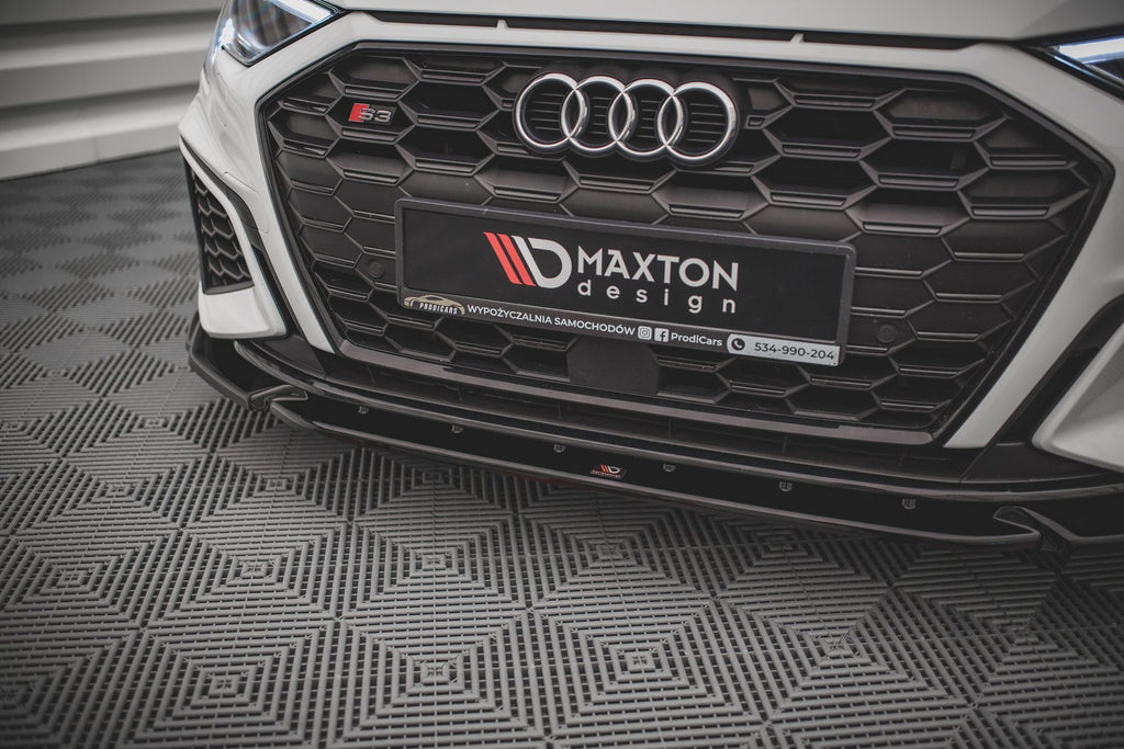 Maxton Design Street+ Spoilerlippe Front Ansatz V.3 passend für Audi S3 / A3 S-Line 8Y schwarz Hochglanz