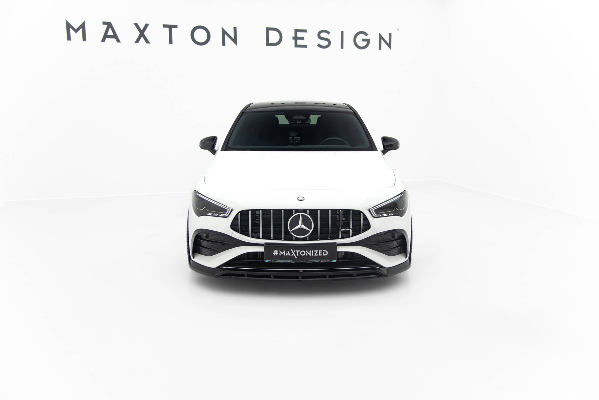 Maxton Design Street+ Spoilerlippe Front Ansatz passend für Mercedes-AMG CLA 35 Coupe / Shooting Brake C118 Facelift / X118 Facelift schwarz Hochglanz