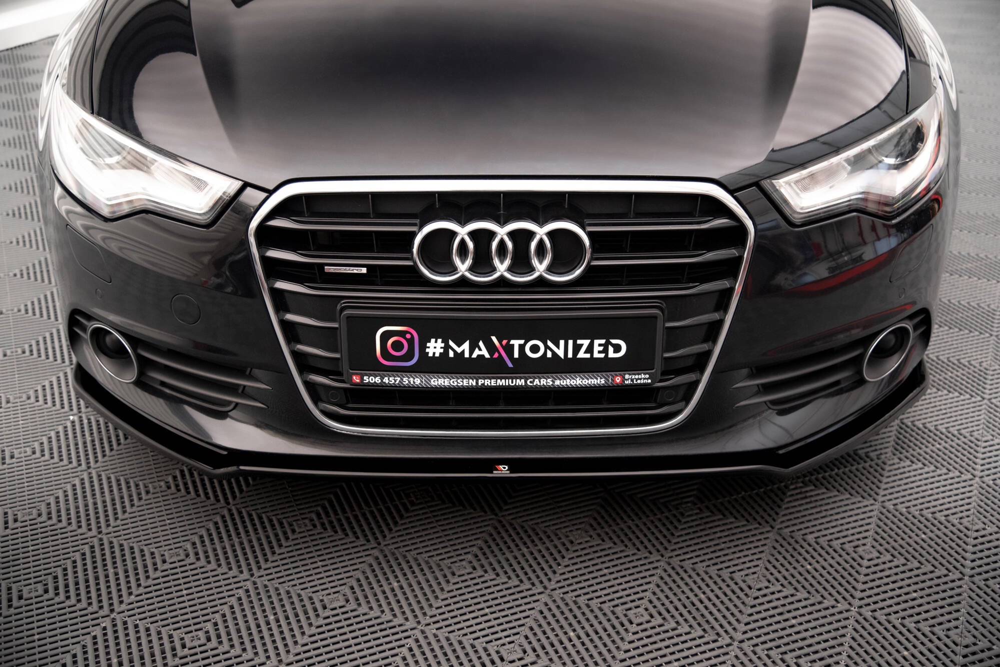 Maxton Design Street+ Spoilerlippe Front Ansatz V.1 passend für Audi A6 C7 schwarz Hochglanz