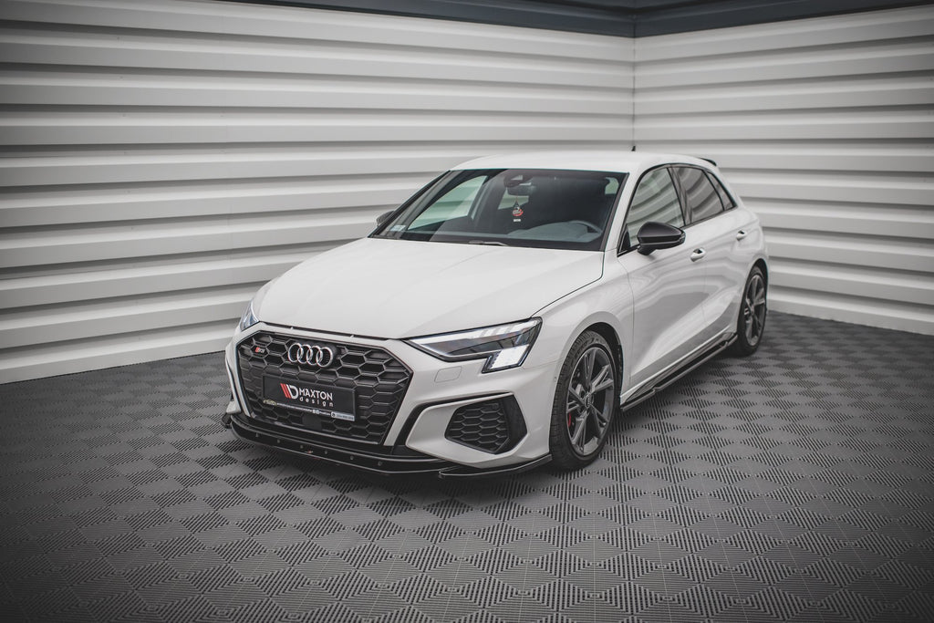 Maxton Design Street+ Spoilerlippe Front Ansatz V.4 passend für Audi S3 / A3 S-Line 8Y schwarz Hochglanz