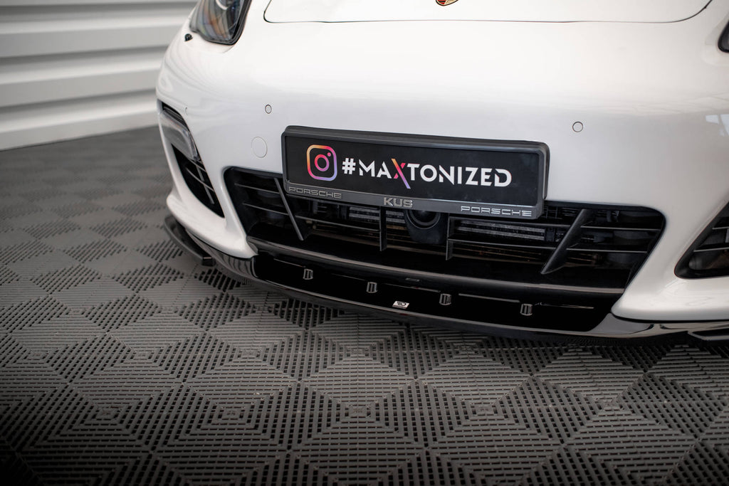 Maxton Design Street+ Spoilerlippe Front Ansatz V.2 passend für Porsche Panamera Turbo Sport Design Package 970 schwarz Hochglanz