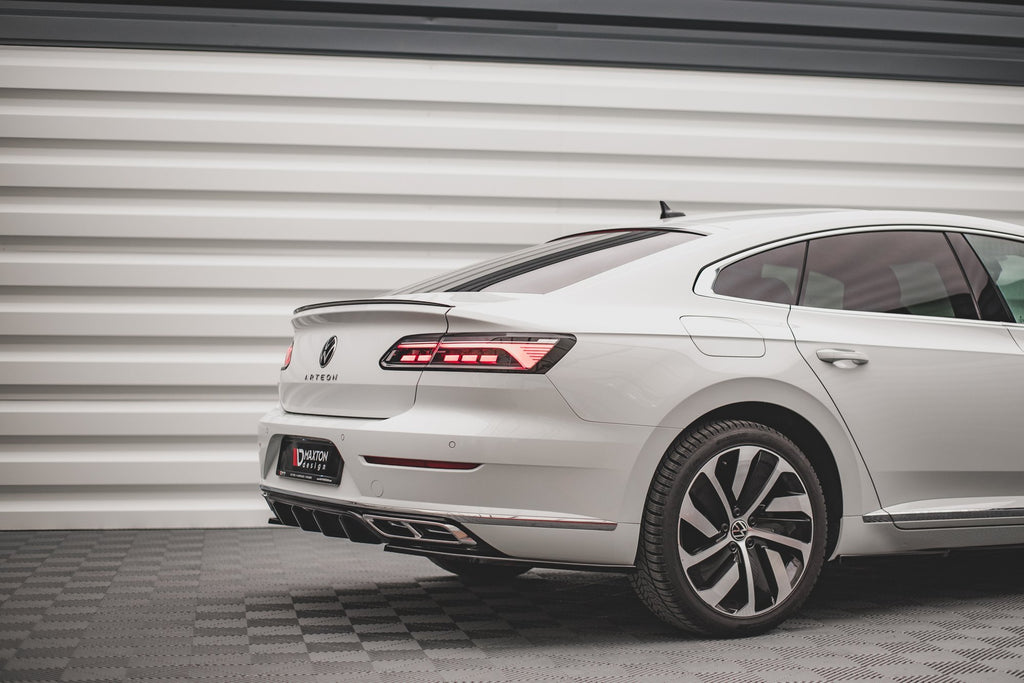 Maxton Design Heck Ansatz Flaps Diffusor passend für VW Arteon R-Line Limousine / Shooting Brake Mk1 Facelift schwarz Hochglanz
