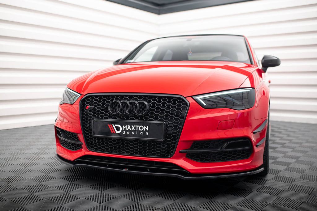 Maxton Design Street+ Spoilerlippe Front Ansatz V.2 passend für Audi S3 / A3 S-Line 8V Limousine / Cabrio schwarz Hochglanz