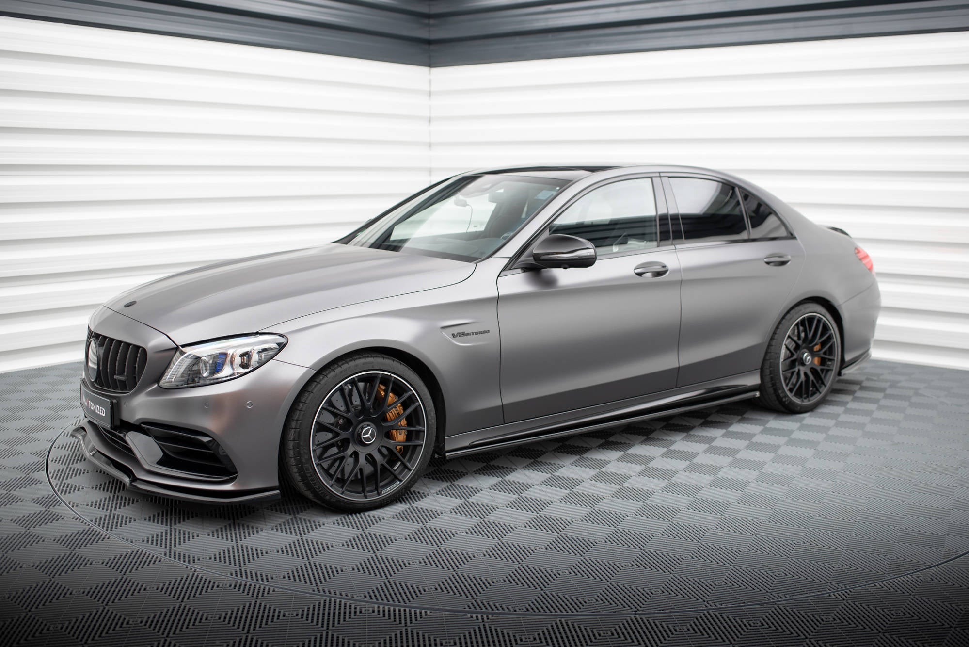 Maxton Design Street+ Seitenschweller Leisten passend für Mercedes-AMG C63 Limousine / Kombi W205 Facelift schwarz Hochglanz