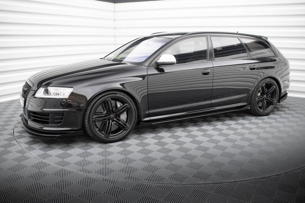 Maxton Design Street Pro Street+ Seitenschweller Leisten + Flaps passend für Audi RS6 Avant C6 schwarz Hochglanz