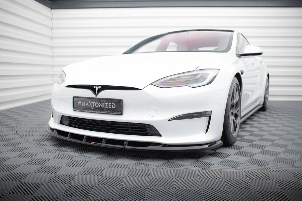 Maxton Design Street+ Spoilerlippe Front Ansatz V.3 passend für Tesla Model S Plaid Mk1 Facelift schwarz Hochglanz