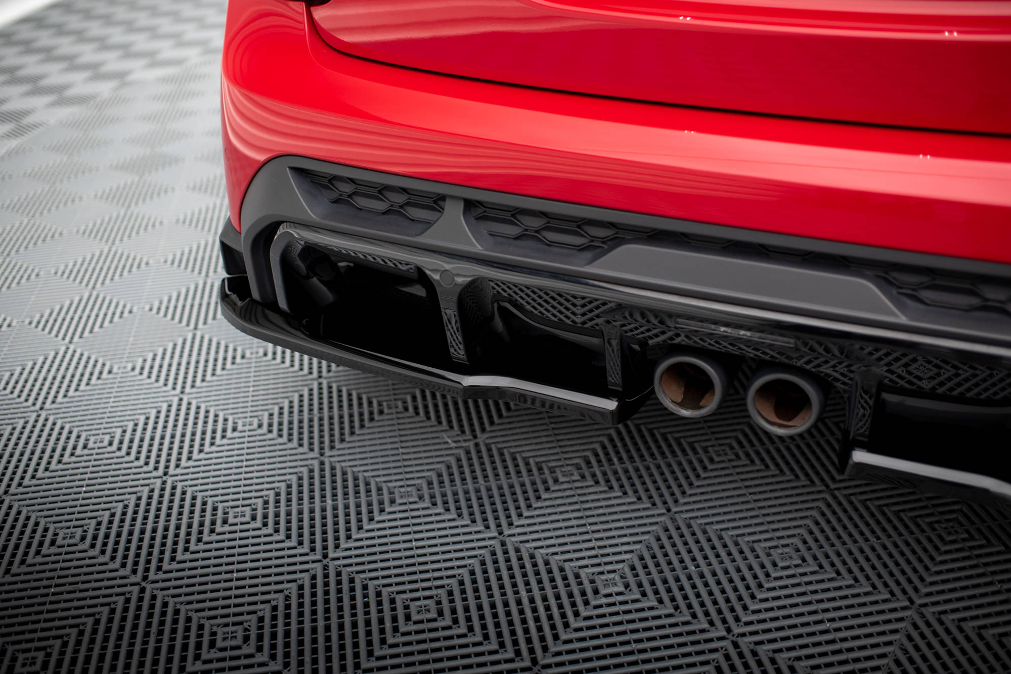 Maxton Design Heck Ansatz Flaps Diffusor passend für Mini Cooper S John Cooper Works F55 Facelift schwarz Hochglanz
