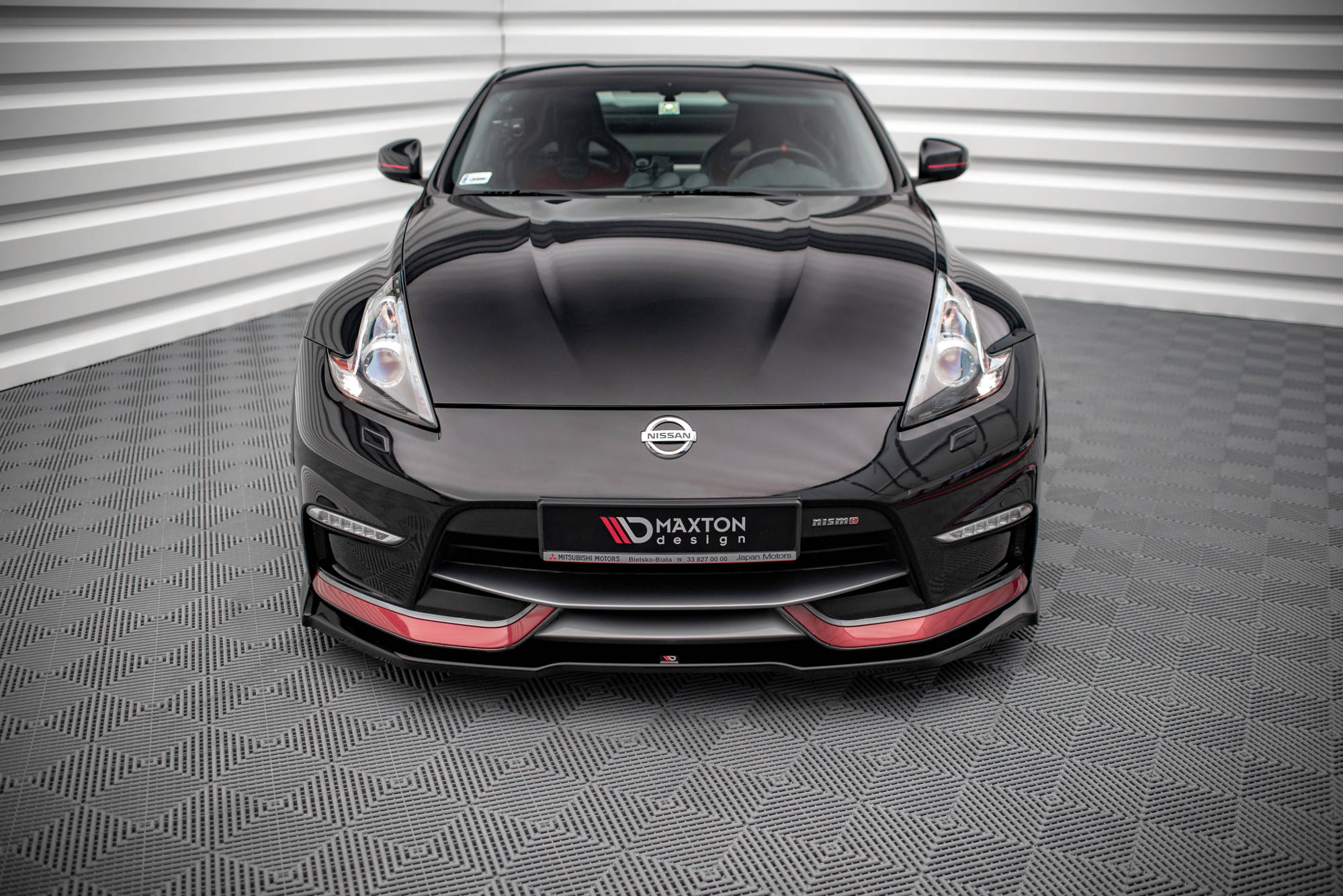 Maxton Design Street+ Spoilerlippe Front Ansatz V.1 passend für Nissan 370Z Nismo Facelift schwarz Hochglanz
